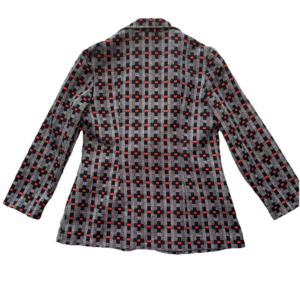 Vintage Women's 2 Button Blazer Jacket Polyester Gray Black Red Design 15/16 - Picture 2 of 13